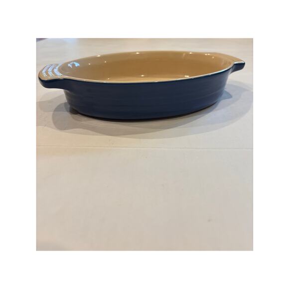 Le Creuset Stoneware Oval Ceramic Casserole Gratin Dip Blue Baking Dish 9x7x2 - Picture 1 of 10